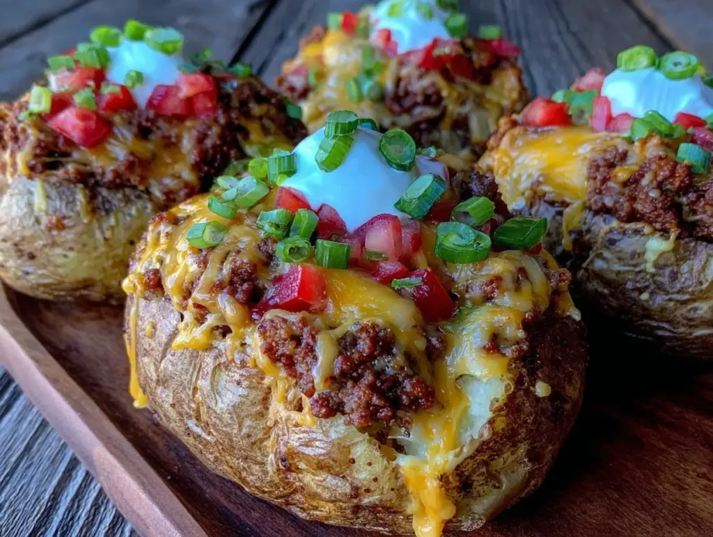 crispy taco loaded baked potatoes - featured image