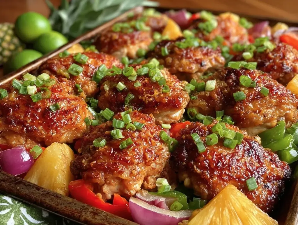 easy hawaiian chicken sheet pan recipe - featured image