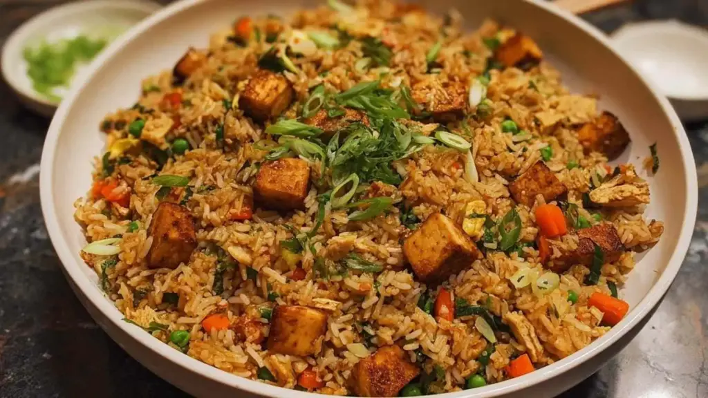 easy high protein crispy tofu fried rice - featured image