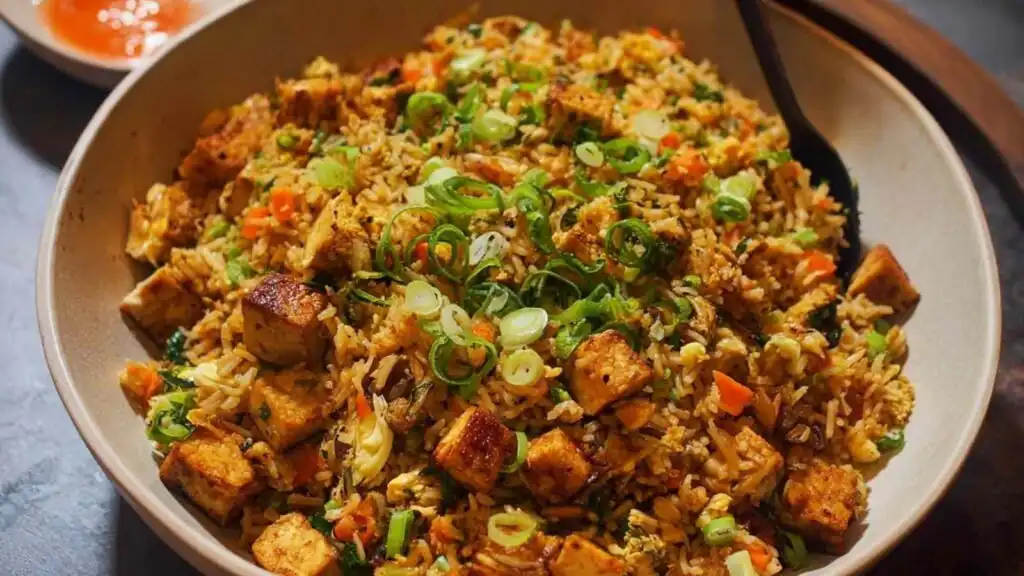 easy high protein crispy tofu fried rice preparation steps