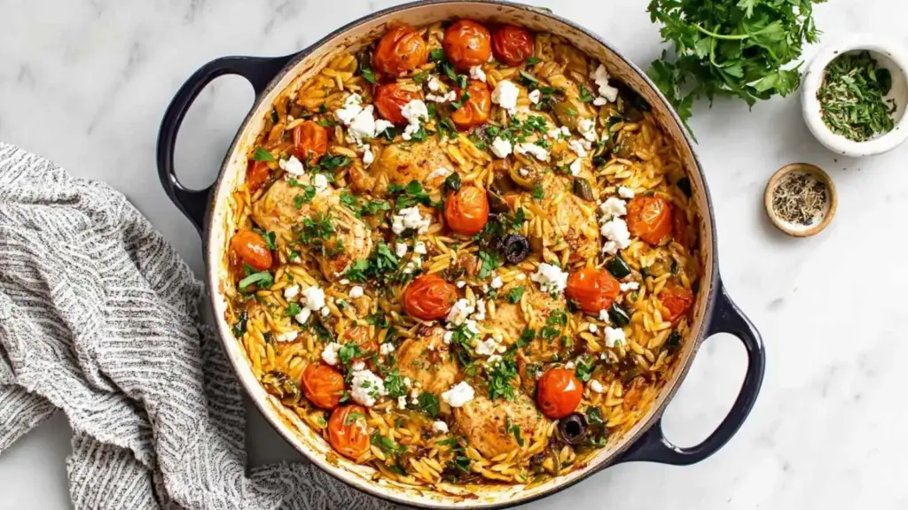 easy one pan chicken orzo - featured image