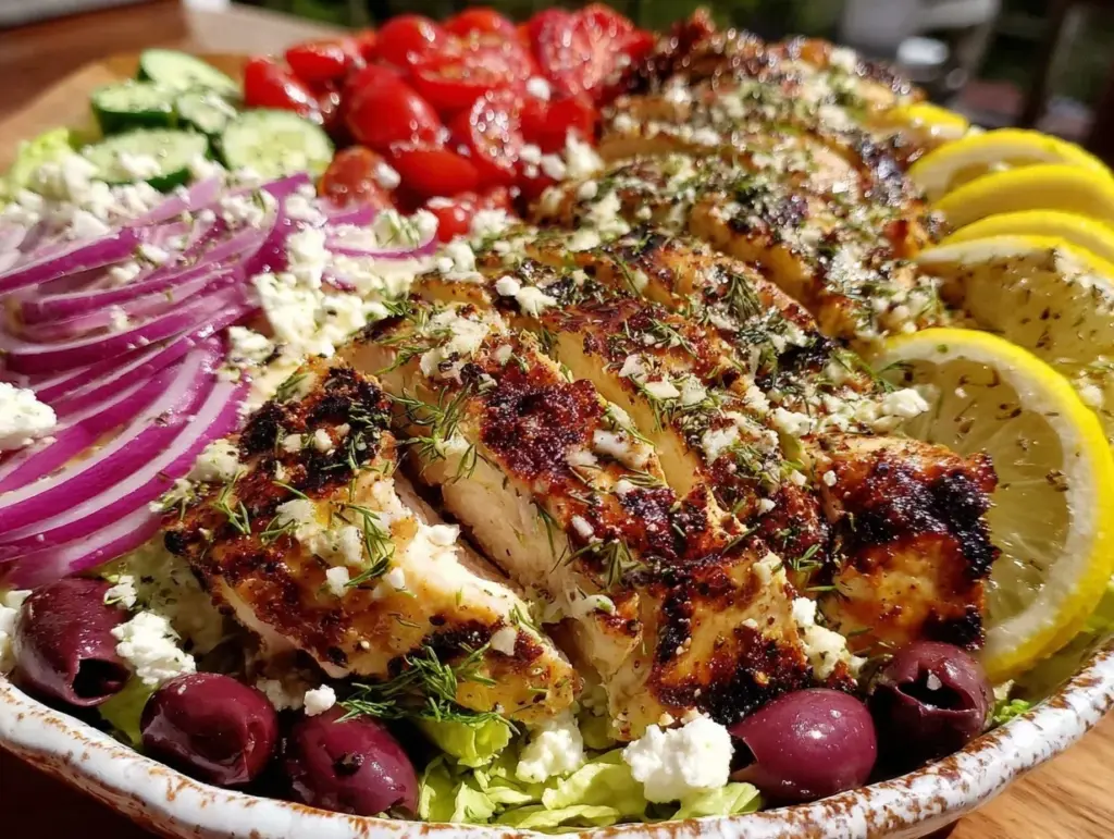 fresh greek tzatziki chicken salad - featured image