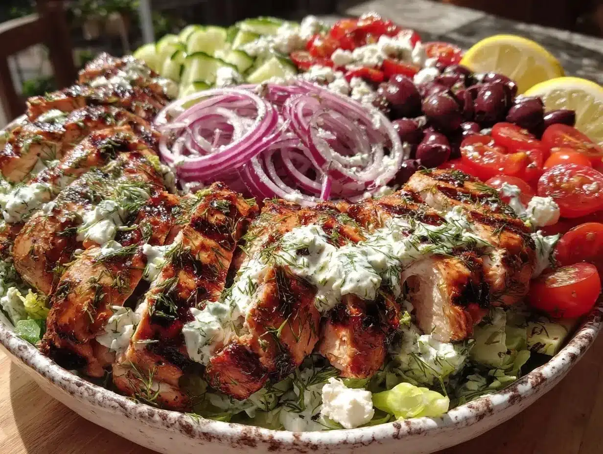 fresh greek tzatziki chicken salad preparation steps