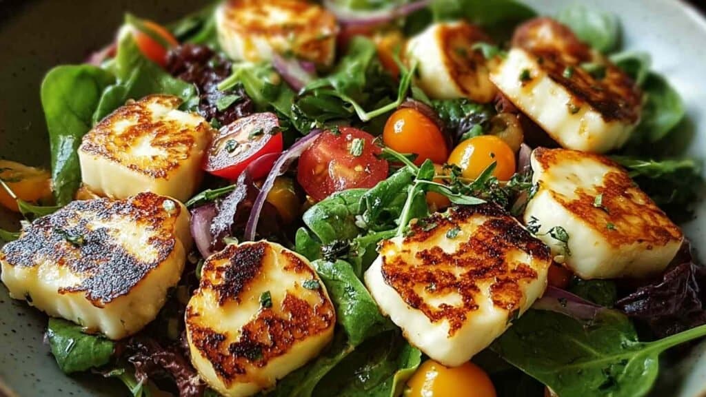 fresh grilled halloumi salad preparation steps