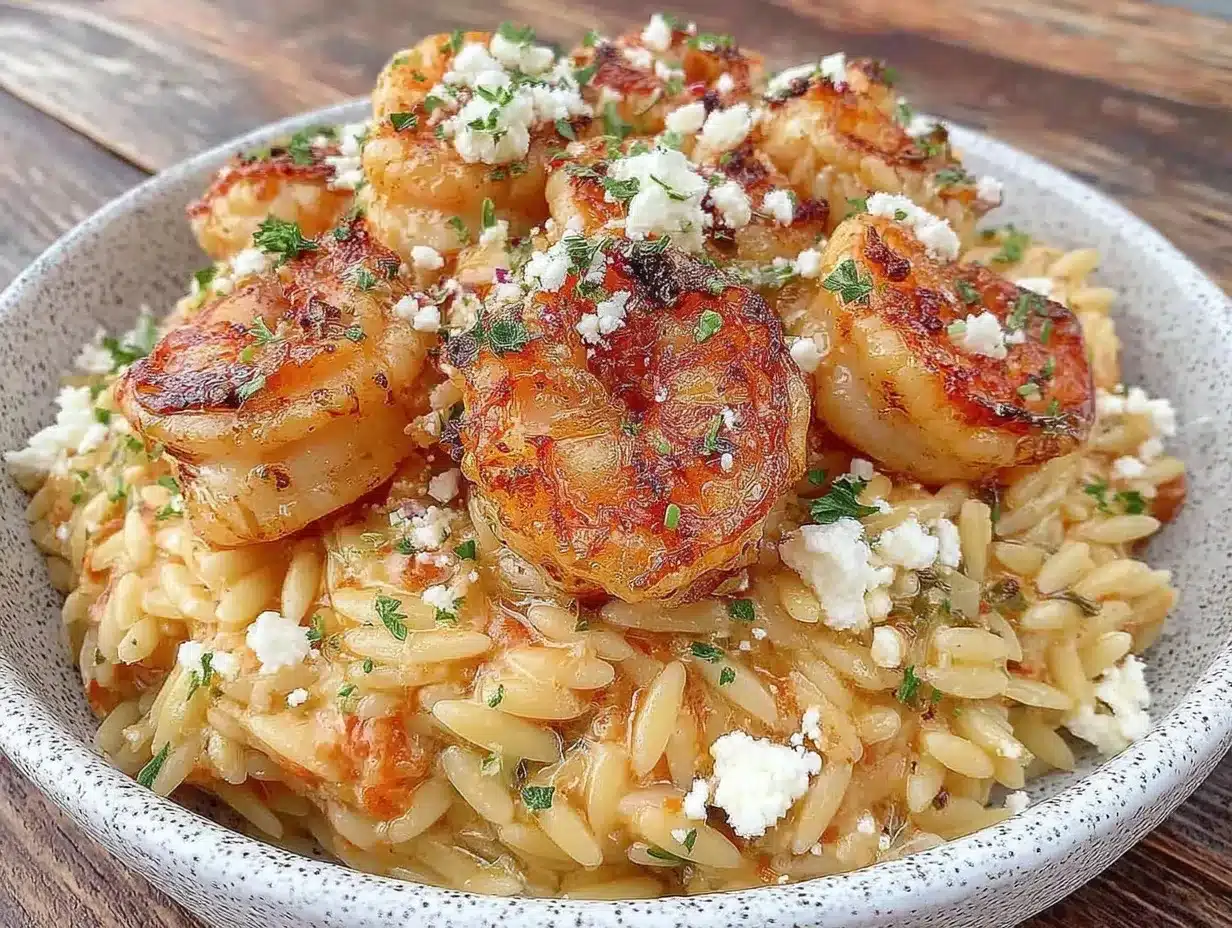 fresh lemon feta orzo with shrimp preparation steps