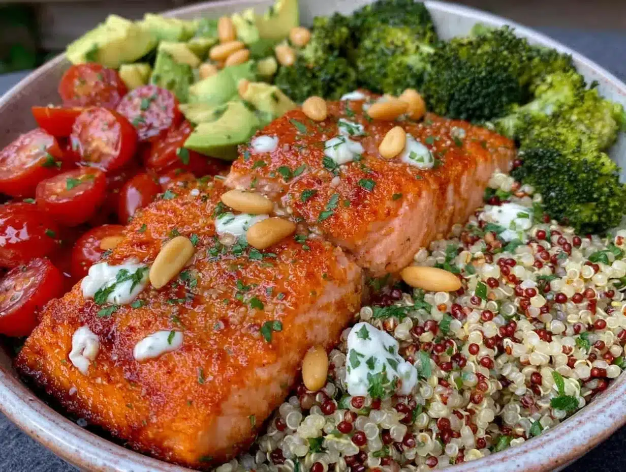 fresh mediterranean salmon bowl preparation steps