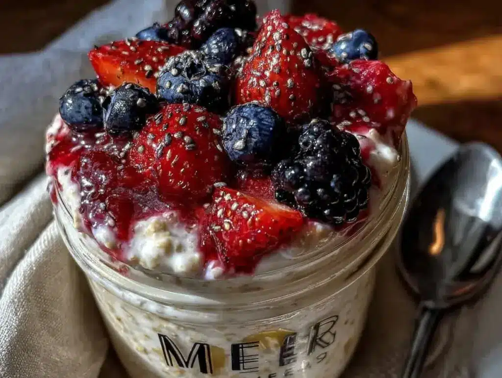 fresh overnight oats with mixed berries - featured image