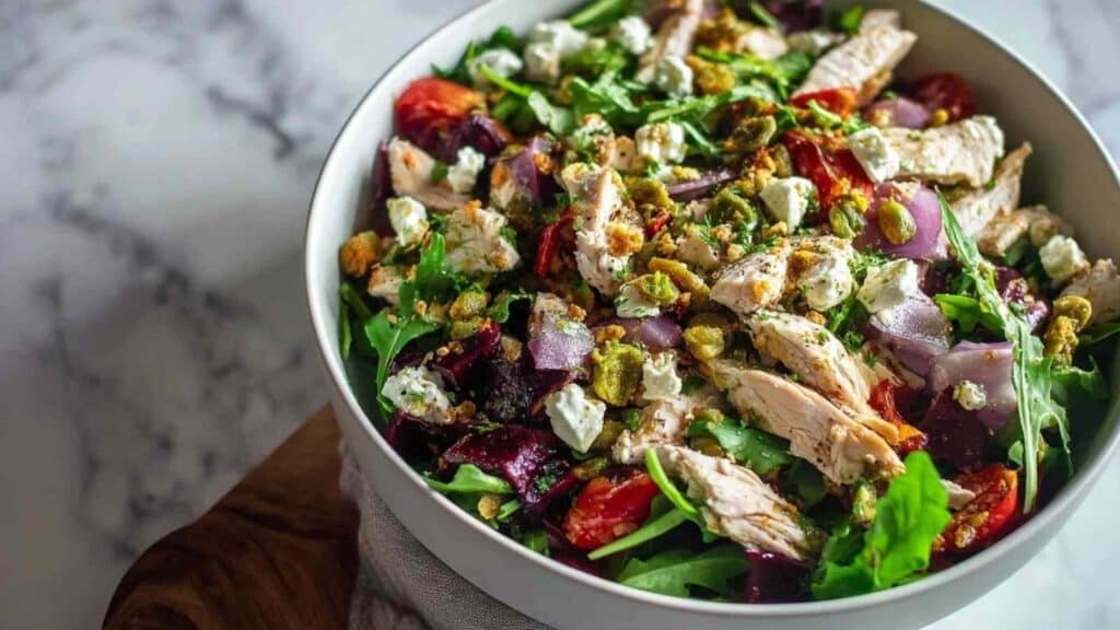 fresh roasted veggie and chicken glow bowl - featured image