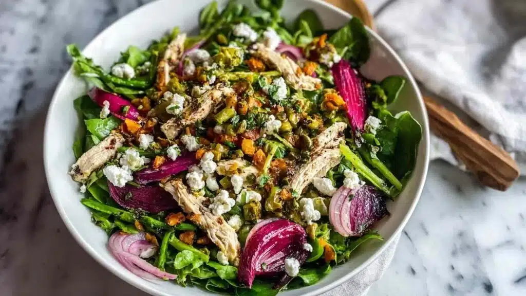 fresh roasted veggie and chicken glow bowl preparation steps