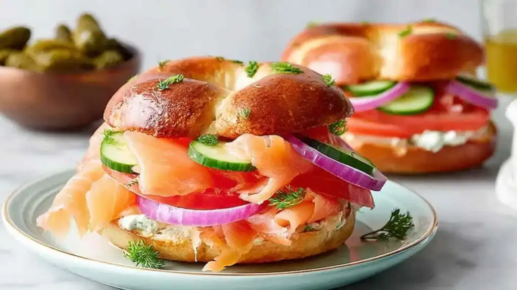 fresh smoked salmon bagel preparation steps