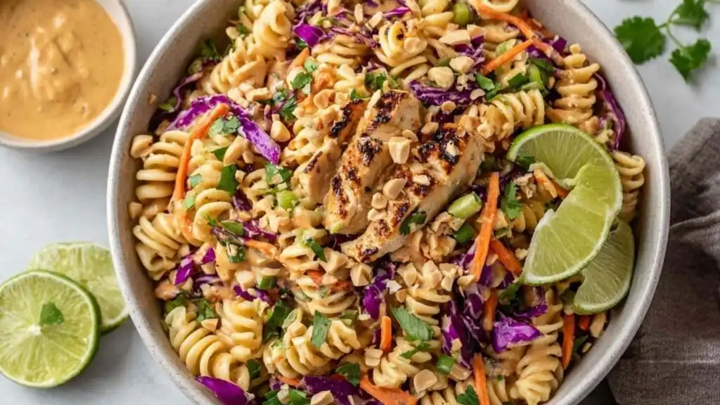 fresh thai peanut crunch protein pasta salad preparation steps