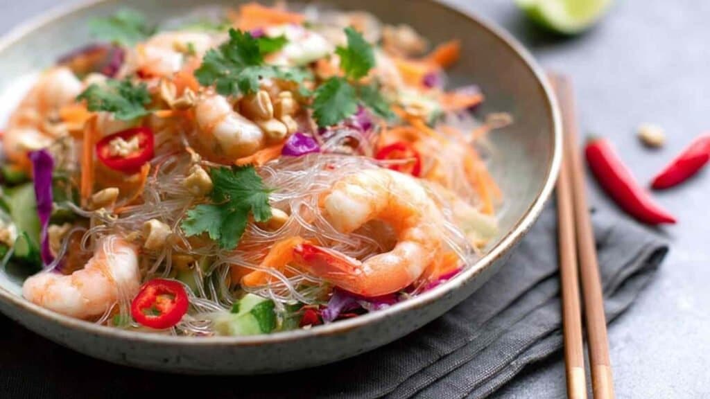 Fresh Yum Woon Sen Thai Glass Noodle Salad preparation steps