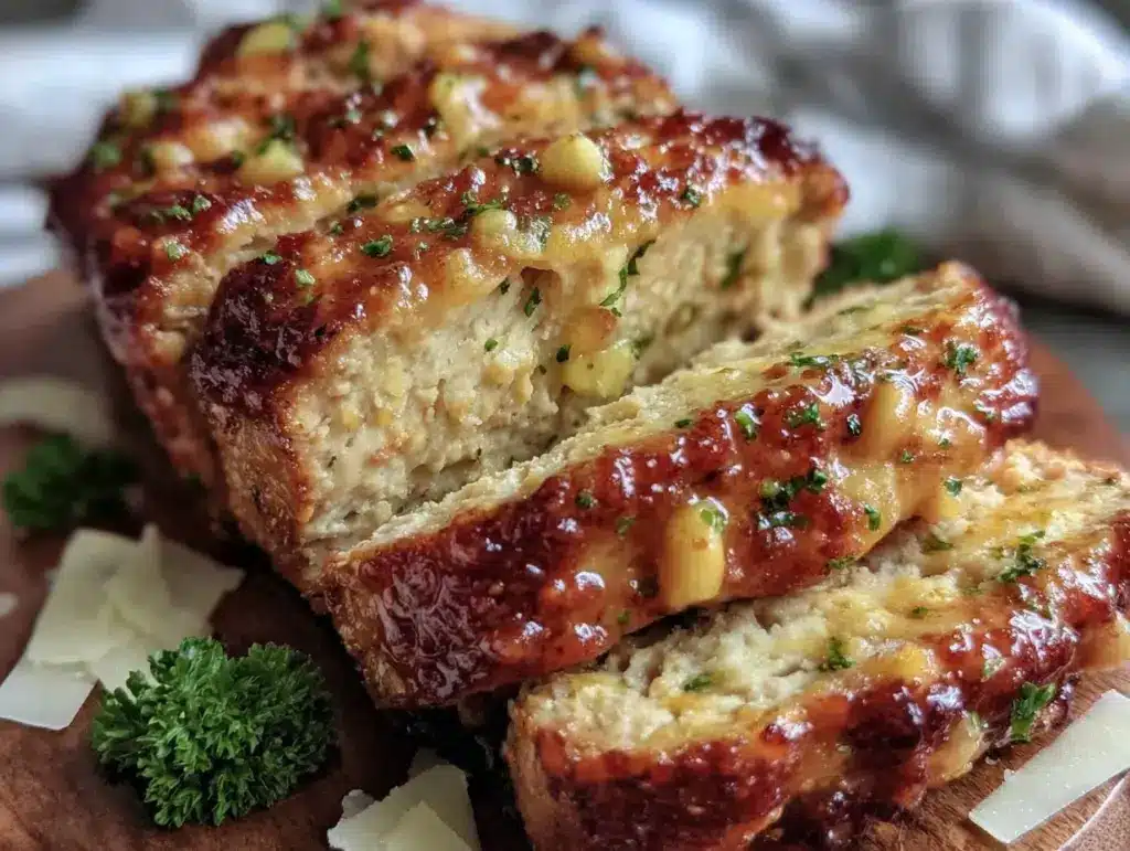 garlic parmesan chicken meatloaf - featured image