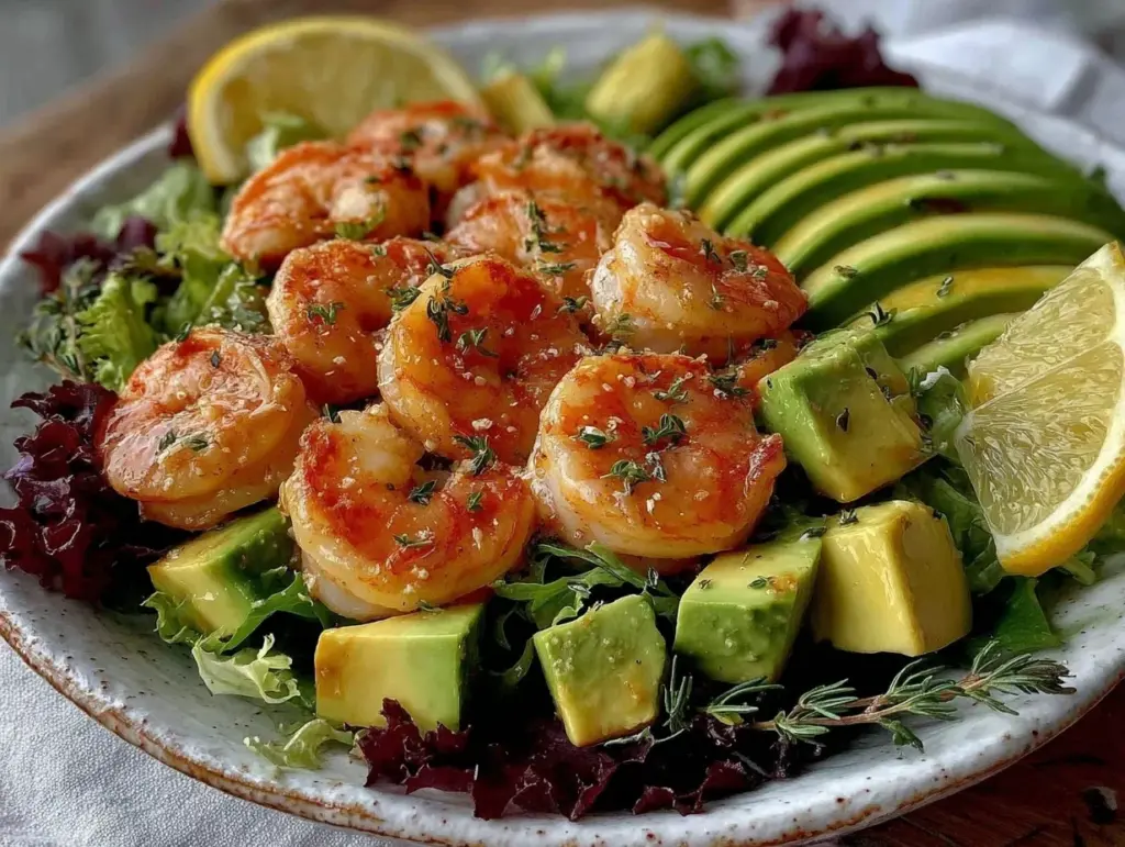 healthy shrimp avocado salad - featured image