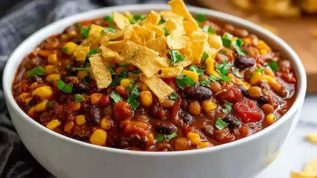hearty high protein crockpot lentil taco chili preparation steps