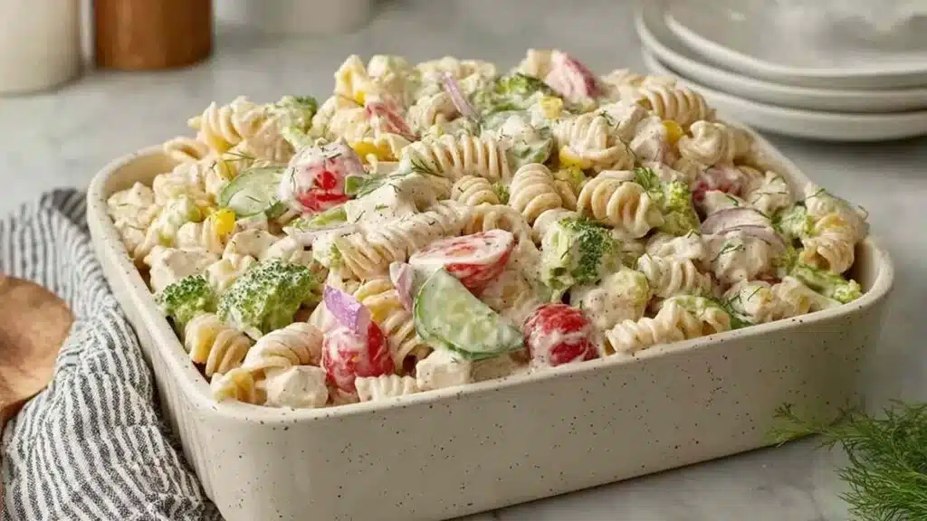 high protein ranch pasta salad preparation steps