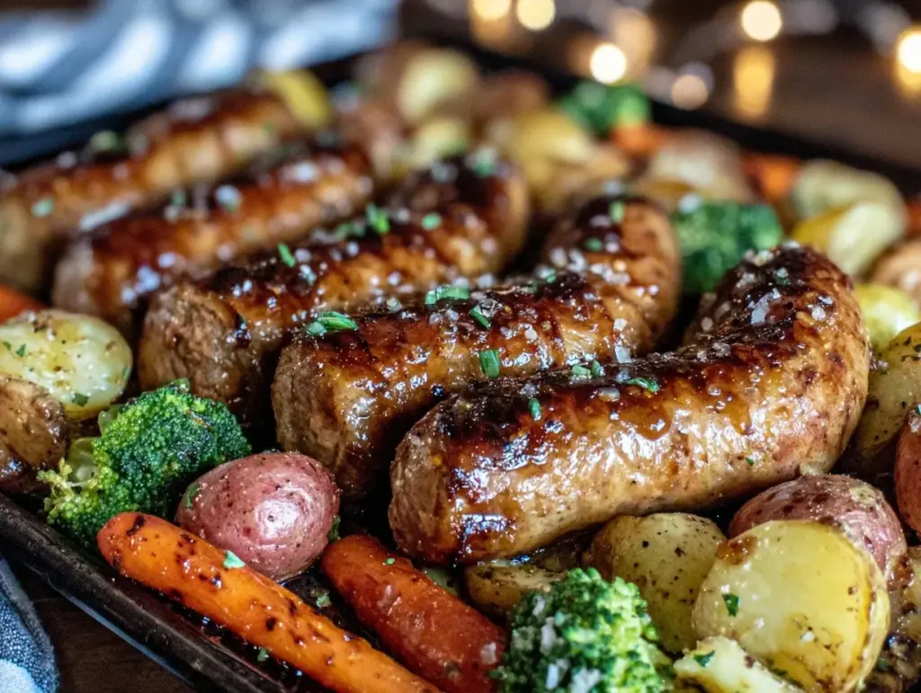 honey garlic sheet pan sausage - featured image
