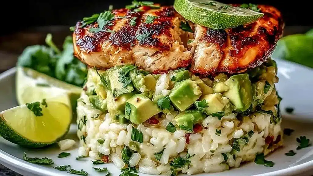 honey lime chicken avocado rice stack preparation steps