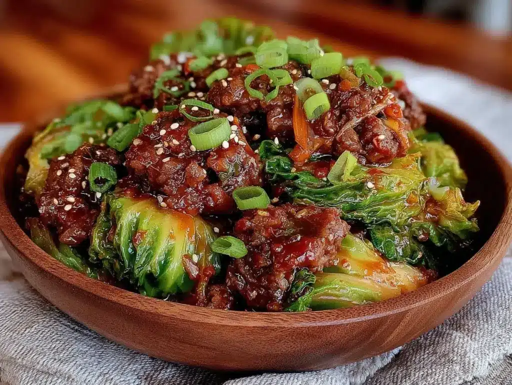 low carb mongolian ground beef cabbage - featured image