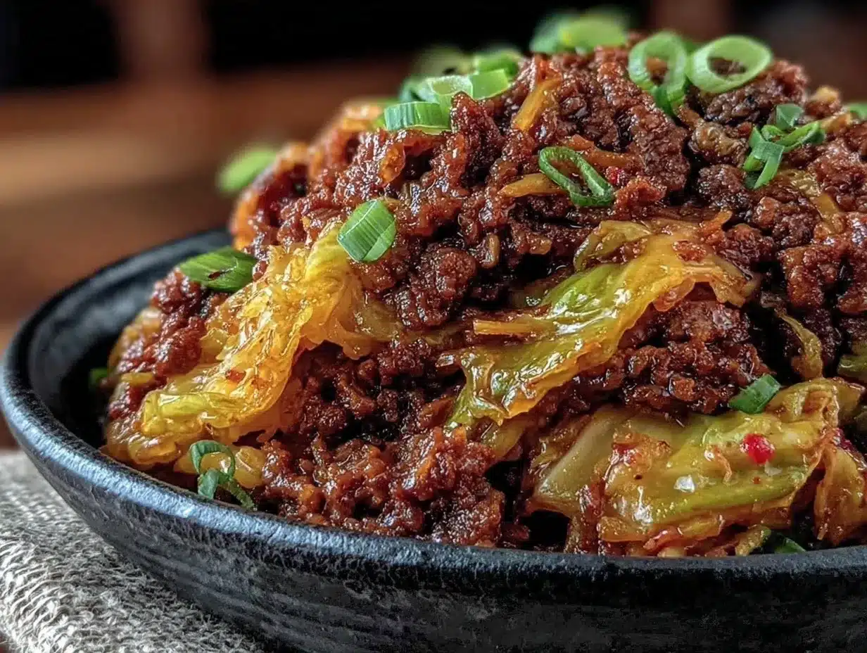 low carb mongolian ground beef cabbage preparation steps