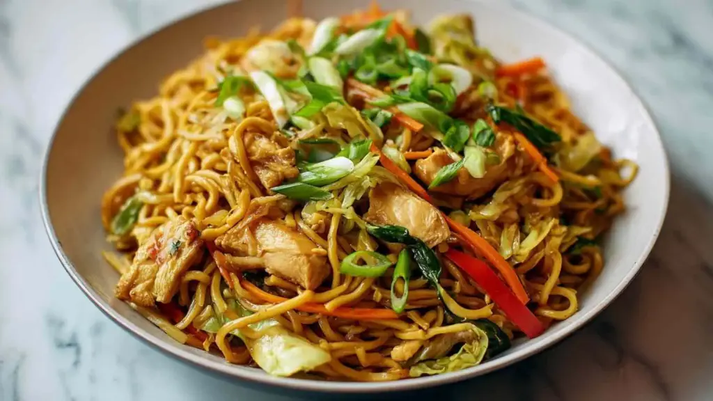 quick crispy chicken yakisoba - featured image