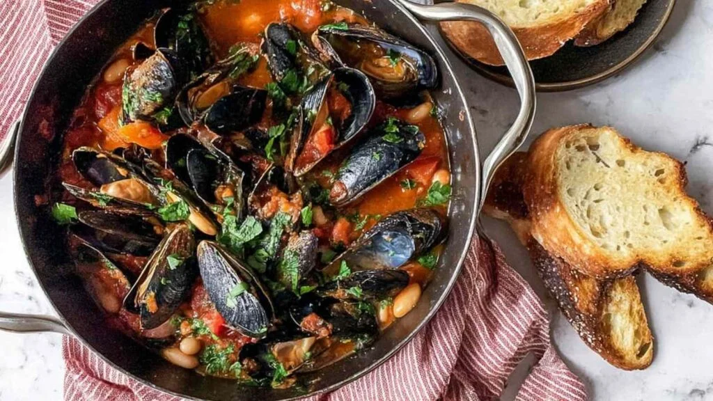 savory mussels with creamy cannellini beans and tomatoes preparation steps