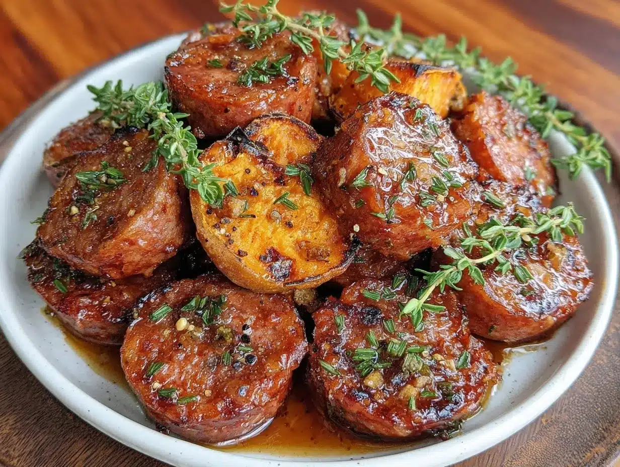 savory sausage and sweet potatoes preparation steps