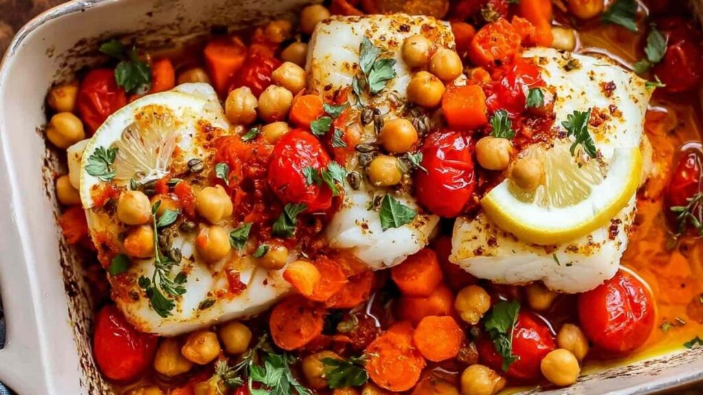 spicy moroccan baked fish - featured image