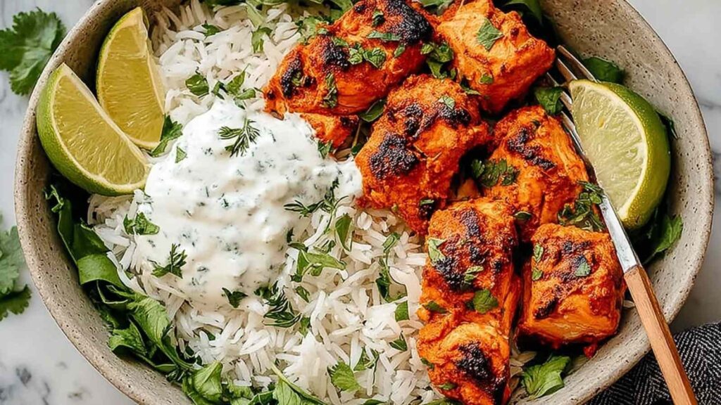 tandoori salmon rice bowls - featured image