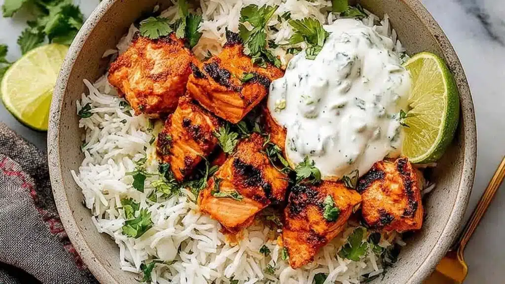 tandoori salmon rice bowls preparation steps