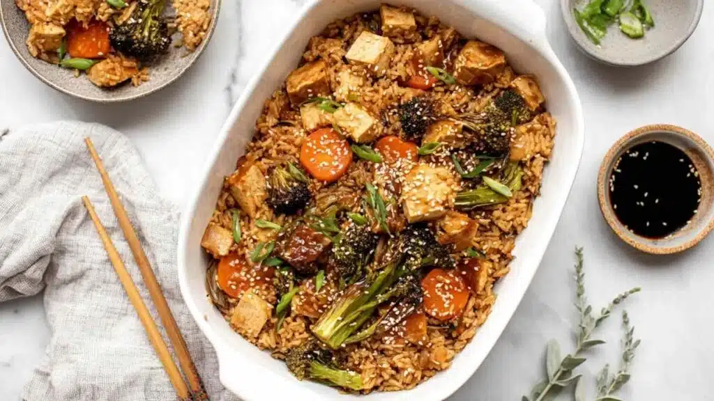 teriyaki tofu rice casserole preparation steps