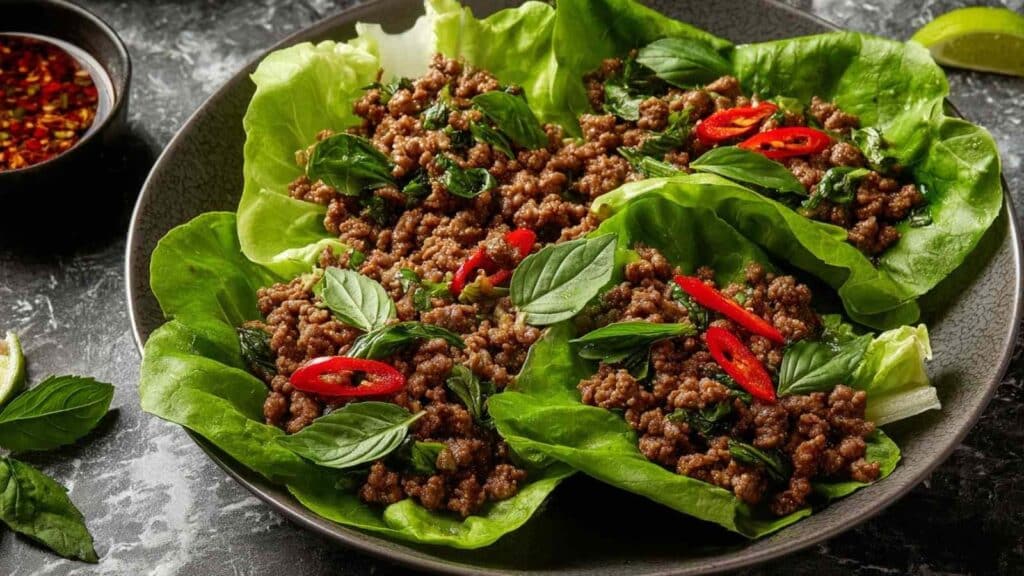 thai basil beef lettuce cups - featured image