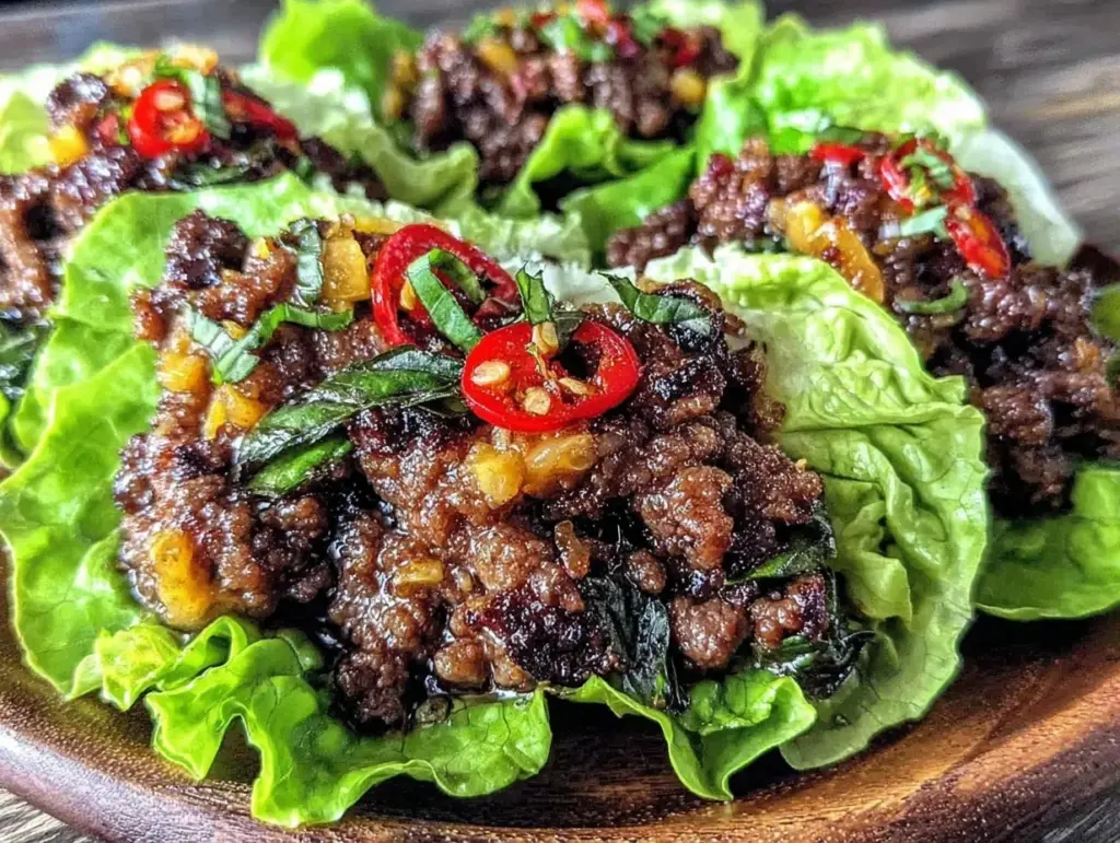thai basil beef lettuce cups - featured image