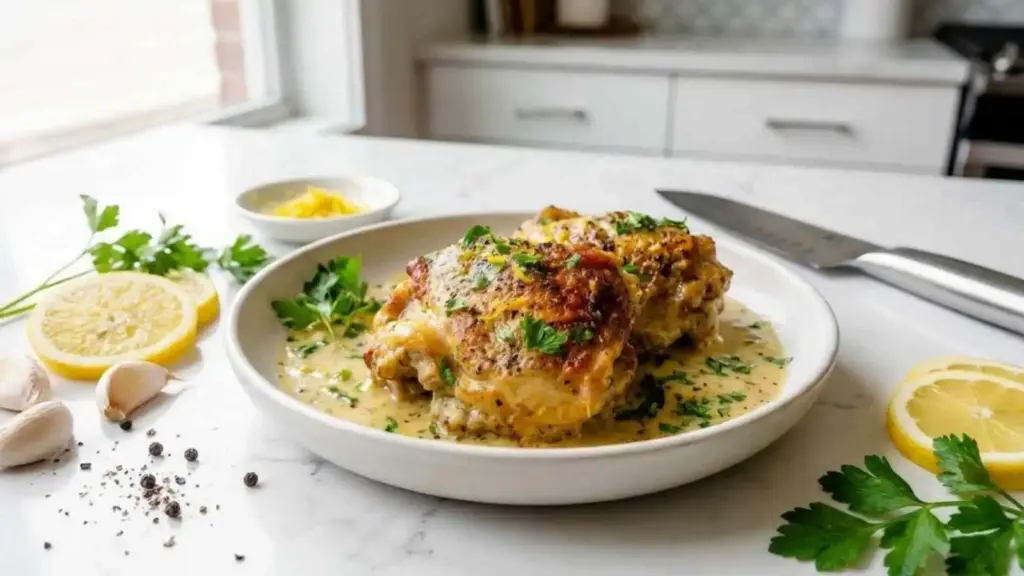 creamy baked greek yogurt chicken - featured image