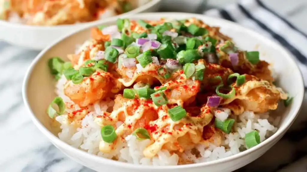 crispy bang bang shrimp rice bowls preparation steps