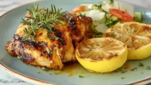 crispy grilled lemon-garlic chicken thighs - featured image
