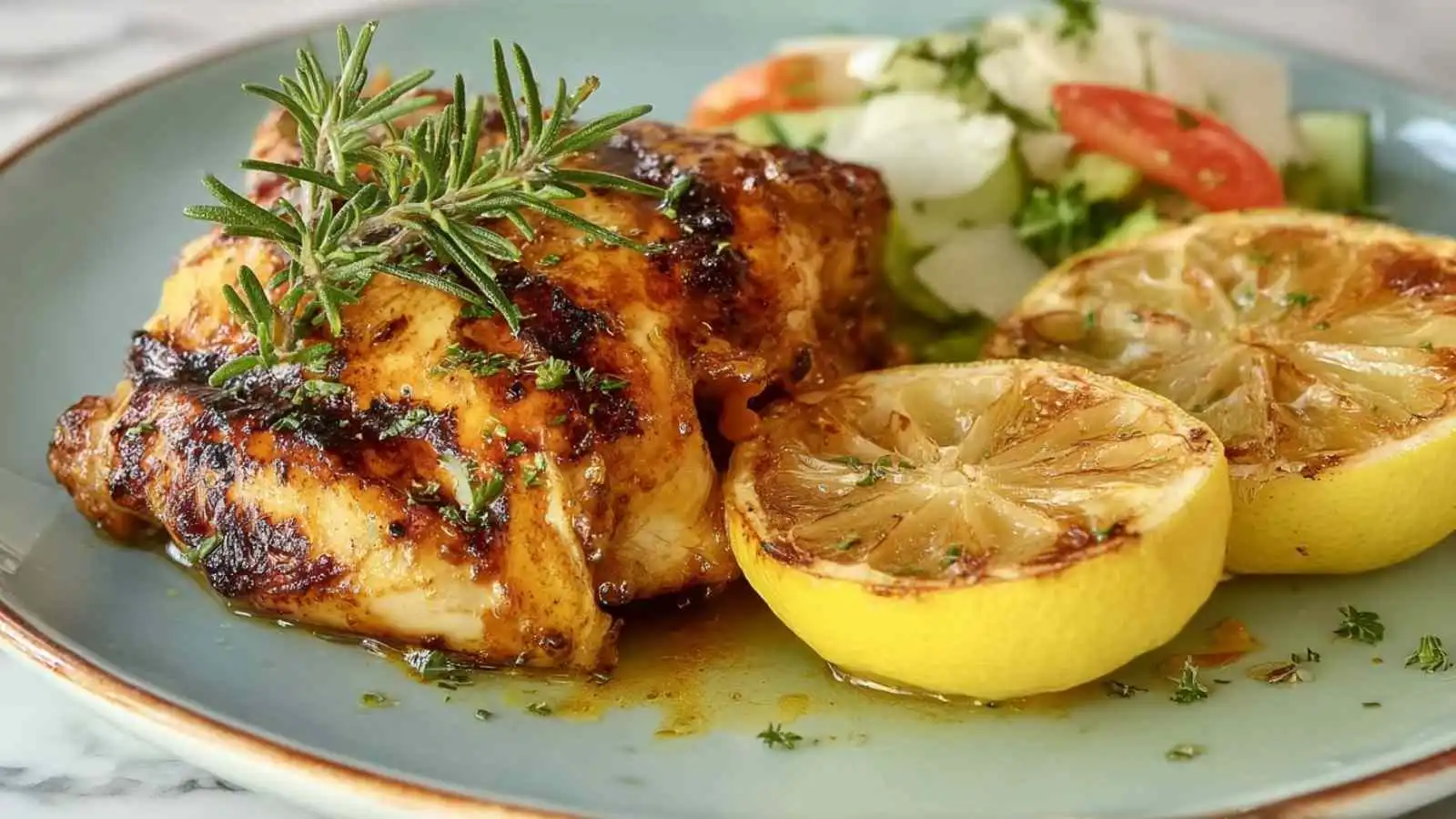 crispy grilled lemon-garlic chicken thighs - featured image