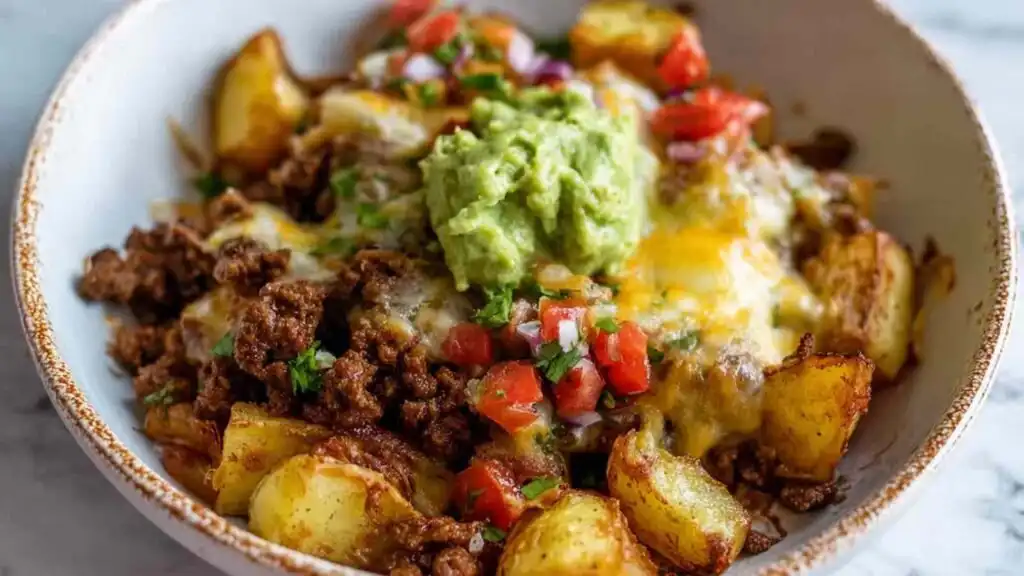 crispy loaded potato taco bowl preparation steps