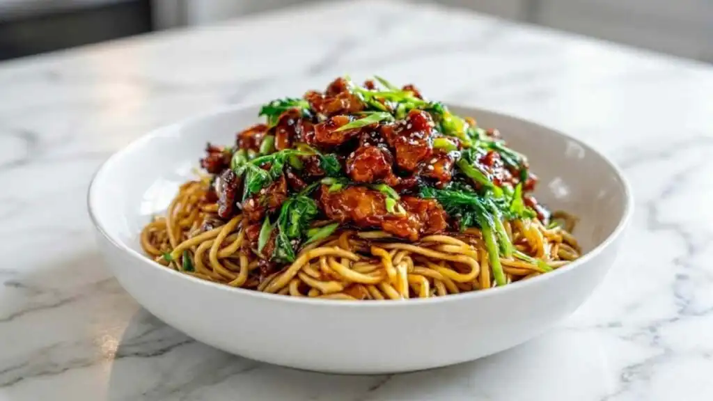 crispy sticky garlic chicken noodles preparation steps
