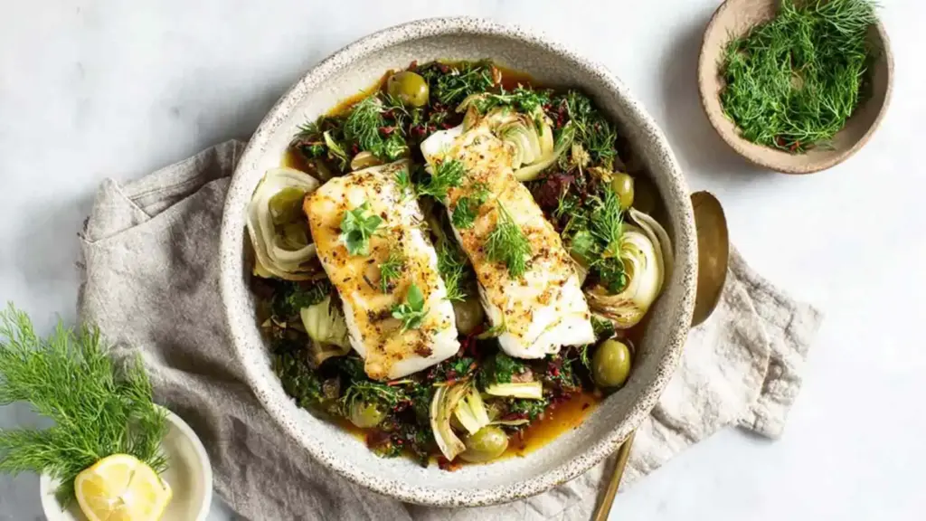 fennel and black olive fish recipe - featured image
