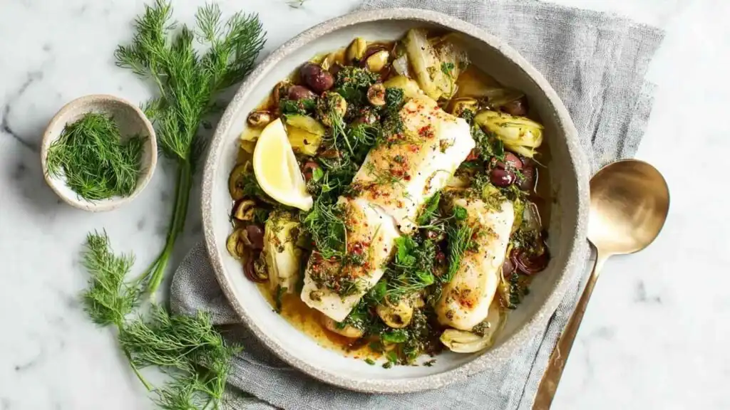 fennel and black olive fish recipe preparation steps