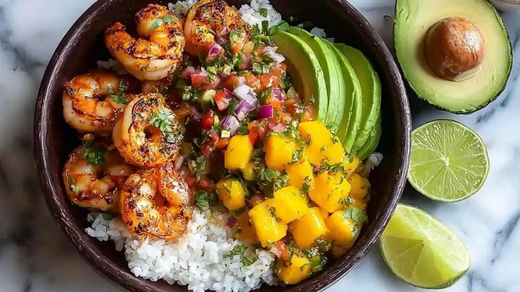 fresh shrimp and avocado bowls preparation steps