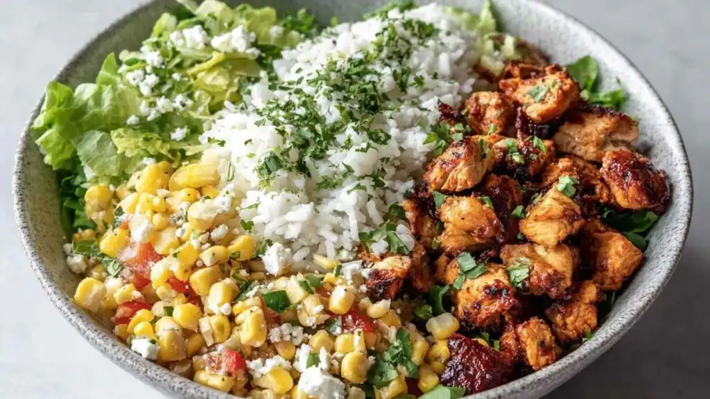 healthy street corn chicken rice bowl preparation steps