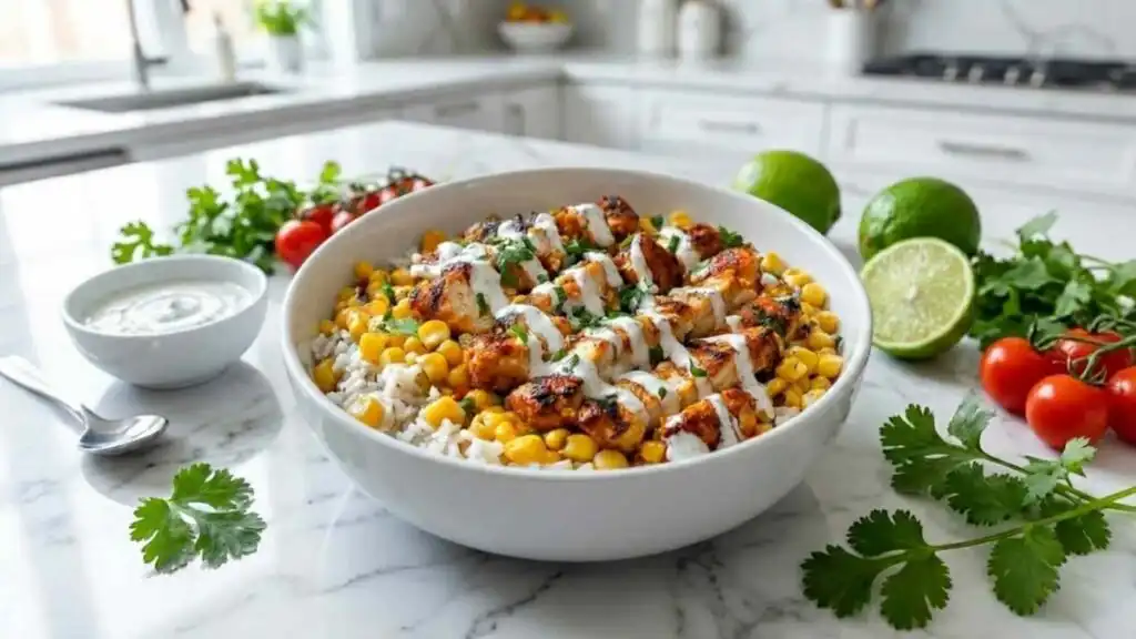 high protein street corn chicken bowls preparation steps