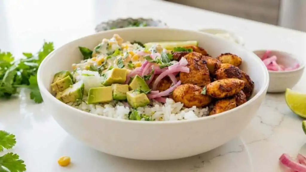 street corn chicken rice bowl preparation steps